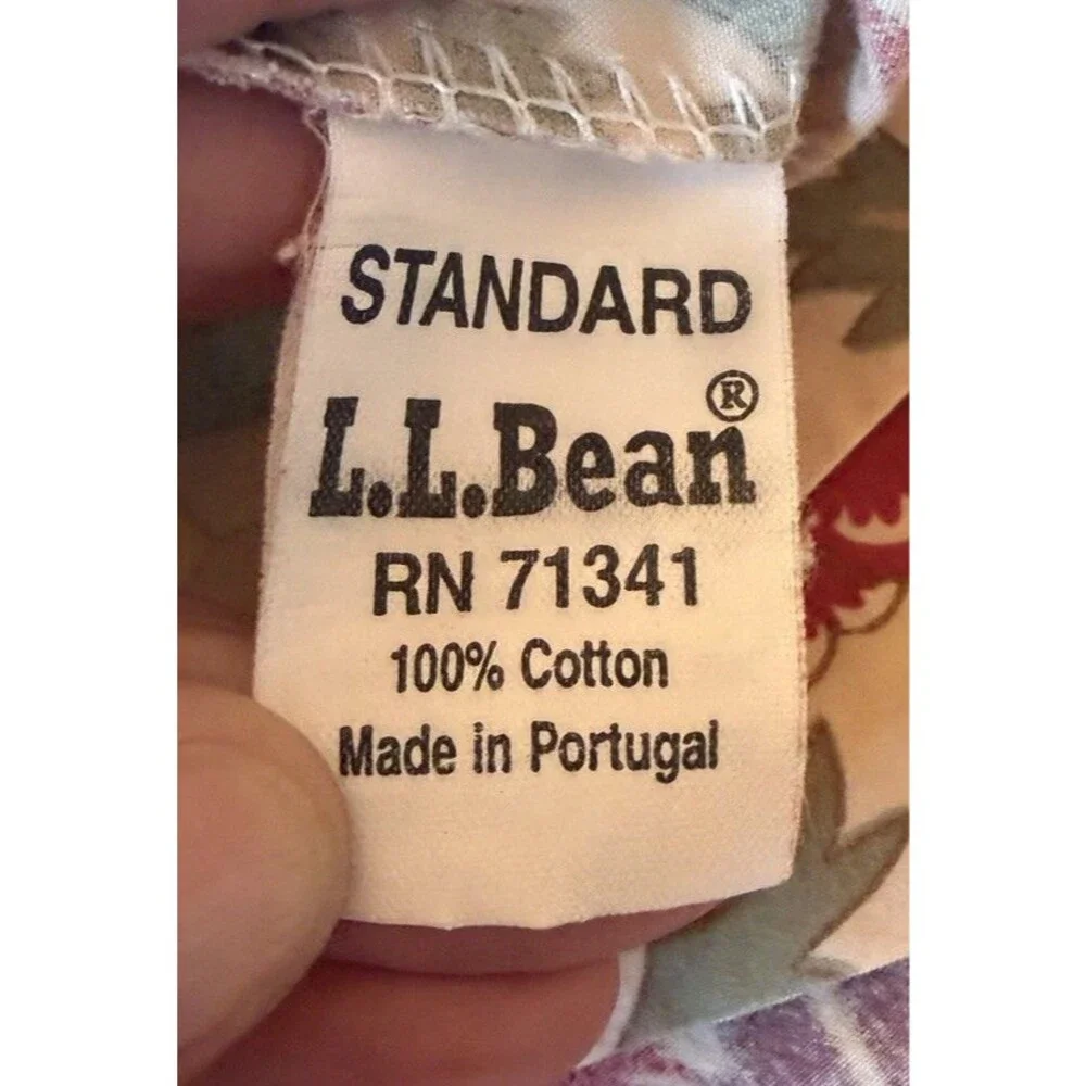 L L BEAN Botanical Floral Pillowcase Set Of 3 Standard 100% Cotton Tan Red Blue